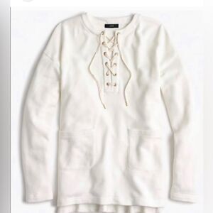 J Crew terry lace up pullover sweatshirt white Sz Sm